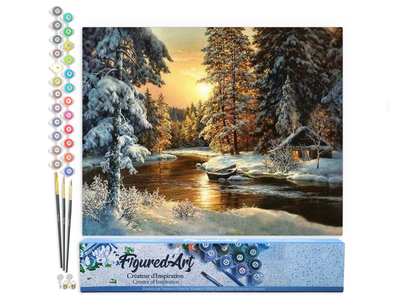 Figured'Art Paint by Numbers for Adults Sunset Forest 16"x20" - Craft Art Painting DIY Kit Rolled Canvas without frame